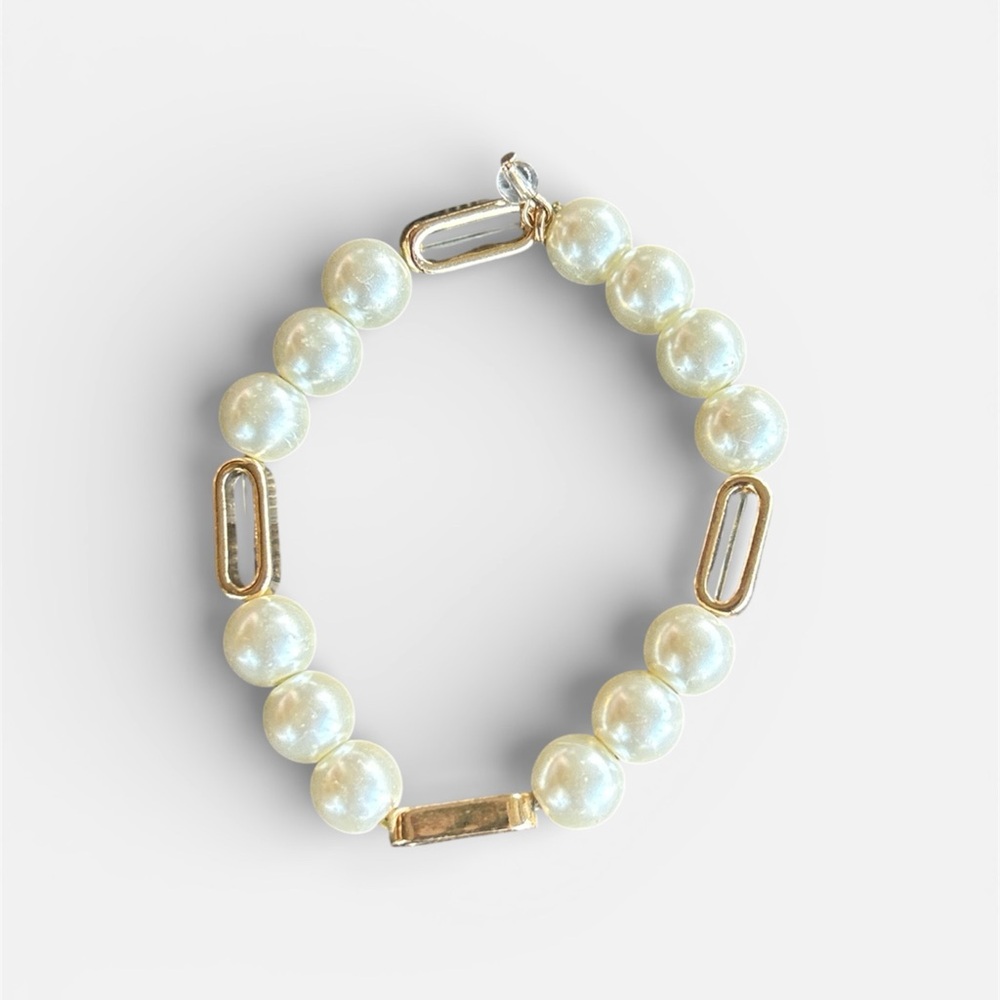 14K GP Gold Womens Paperclip Chain Freshwater Pearl Bracelet